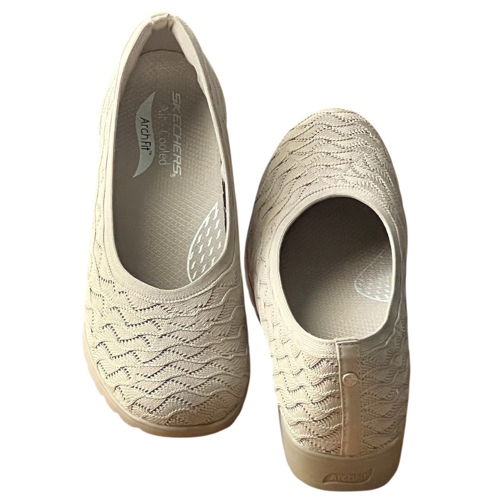 Skechers Arch Fit Cleo Taupe Knit Slip‑On Wedge Comfort Shoes Women’s 10‎